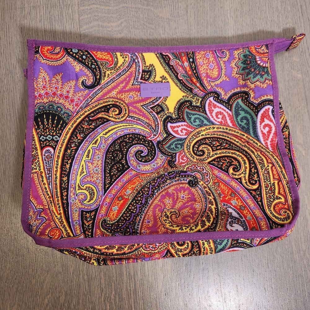Authentic Etro Profumi Purple Makeup Travel Paisley Cosmetic Pouch Bag Case Kit